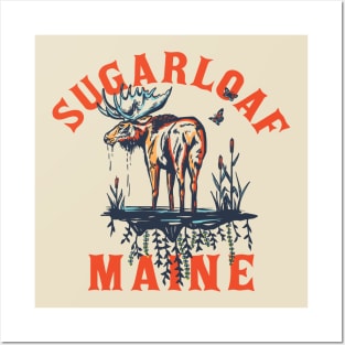 Sugarloaf, Maine. Cool Vintage Ski Resort Art Design With A Moose Posters and Art